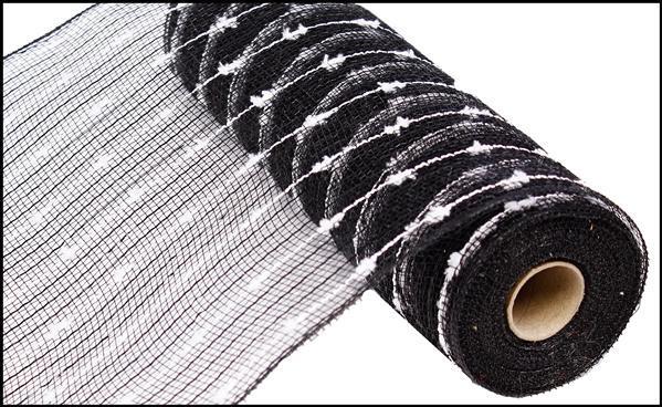 RY820062    10.25"X10yd Metallic Puff Ball Mesh   Black/White