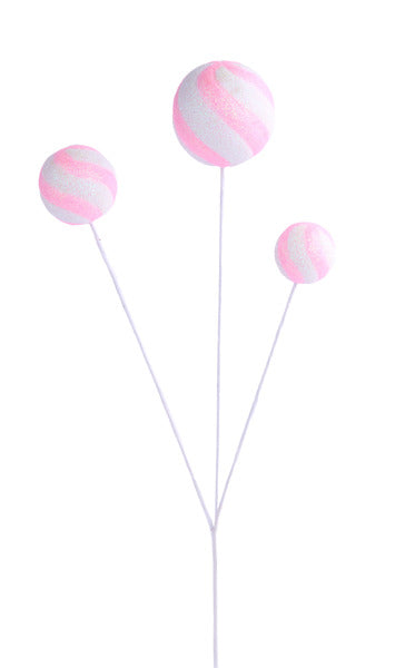 XP3850HC   15"L Glitter Ball W/Stripes Pick x 3    Lt Pink/White