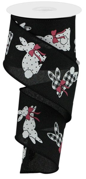 RGC123502 2.5"X10yd Patterned Bunnies On Royal Black/White/Pink