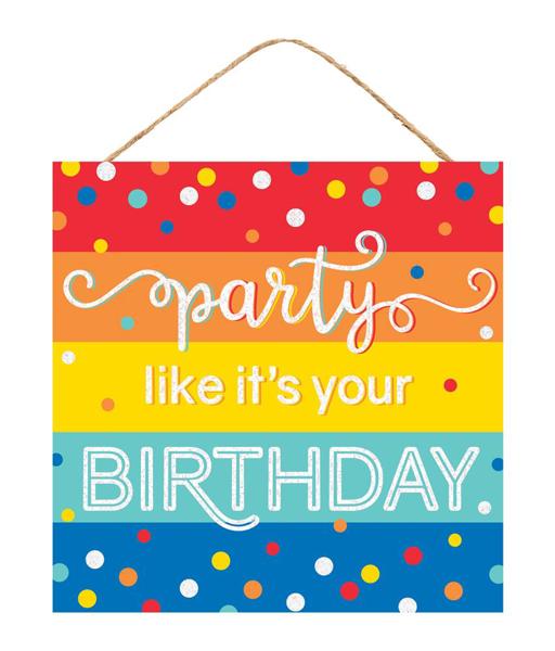 AP783062  10"Sq Glitter Party/Birthday Sign   Primary Multi