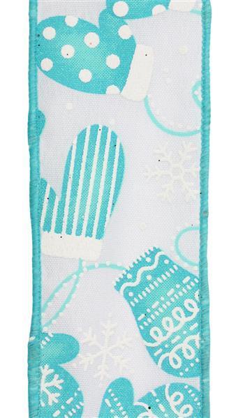 RGE199027  1.5" x 10yd Christmas Mittens   Wht/Ice Blue/Blue