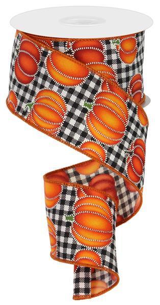 RGC197733 2.5"X10yd Stitch Pumpkin/Gingham    Ivory/Black/Orange