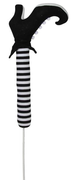 HH1274   16"L Fabric Witch Leg W/Pick,27"Oal    Black/White