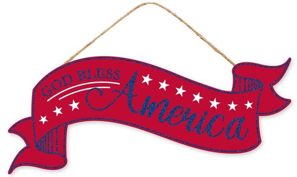 AP8866   15"L x 6.25"H Glitter America Banner    Red/White/Blue