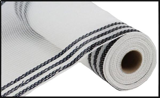 RE8503F6    10" x 10yd Border Stripe Metallic Mesh   White/Black