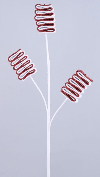 XP384032   22"L Glitter/Eva Ribbon Candy Pick x 3     Red/White