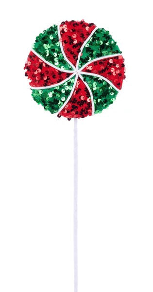 XC1135AR    18.25"Lx4.75"Sequin Peppermint Lollipop  Red/Emerald Green/White