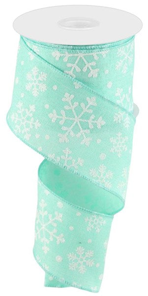 RG01549AN 2.5"X10yd Falling Snow on Royal Mint Green/White