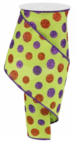 RG0170833  4" x 10yd Multi Size Glitter Dots/Royal Lime/Purple/Orange