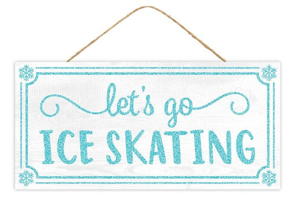 AP8962 12.5"L X 6"H Ice Skating Glitter Sign White/Lt Blue/Turquoise