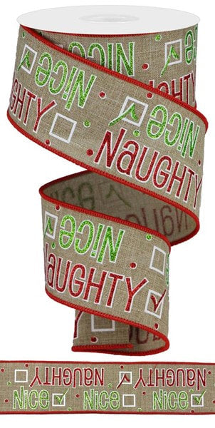 RGA134501   2.5" x 10yd Naughty Or Nice On Royal     Lt Beige/Green/Red/White