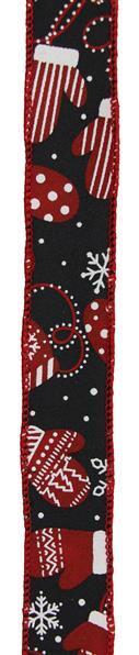 RGE196302     1.5" x 10yd Christmas Mittens    Black/Red/White