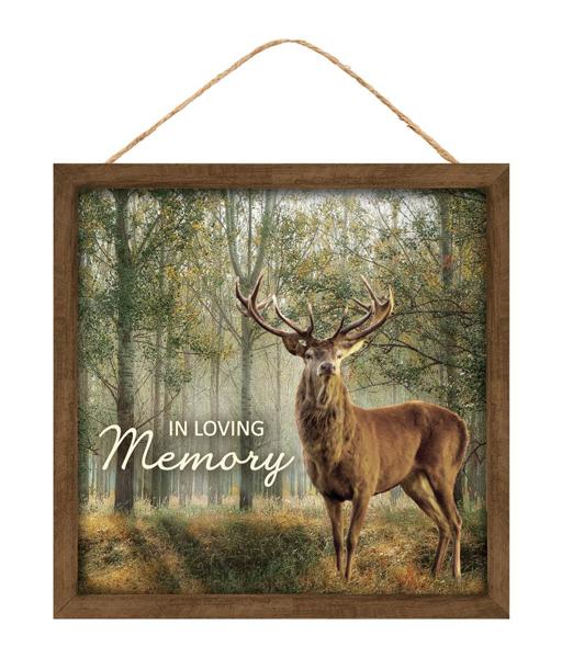 AP7264      10"Sq In Loving Memory Deer W/Frame    Brown/Forest Green