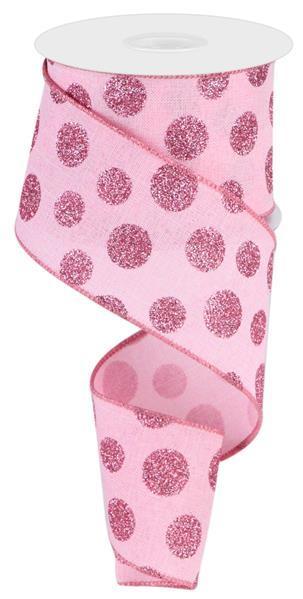 RGC187115   2.5" x 10yd Glitter Polka Dots      Lt Pink/Pink