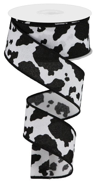 RGB137602 1.5"X10yd Fuzzy Cow Print White/Black