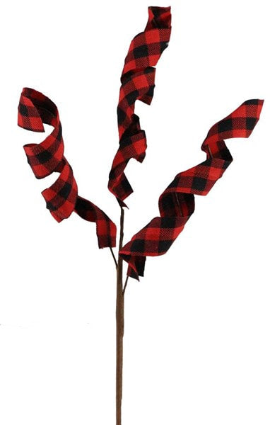 MN012047 15'' Swirled Checked Ribbon Pick Red/Black