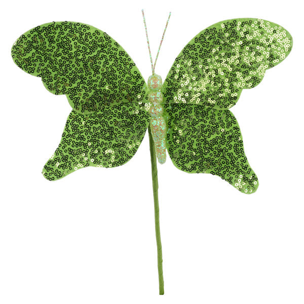 MN038549   11"L Sequin Butterfly Pick    Light Green