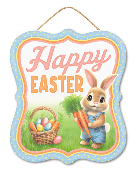 AP7364   10.5"Hx9"L Happy Easter W/Bunny Sign   Blu/Grn/Pnk/Org/Ylw/Tan