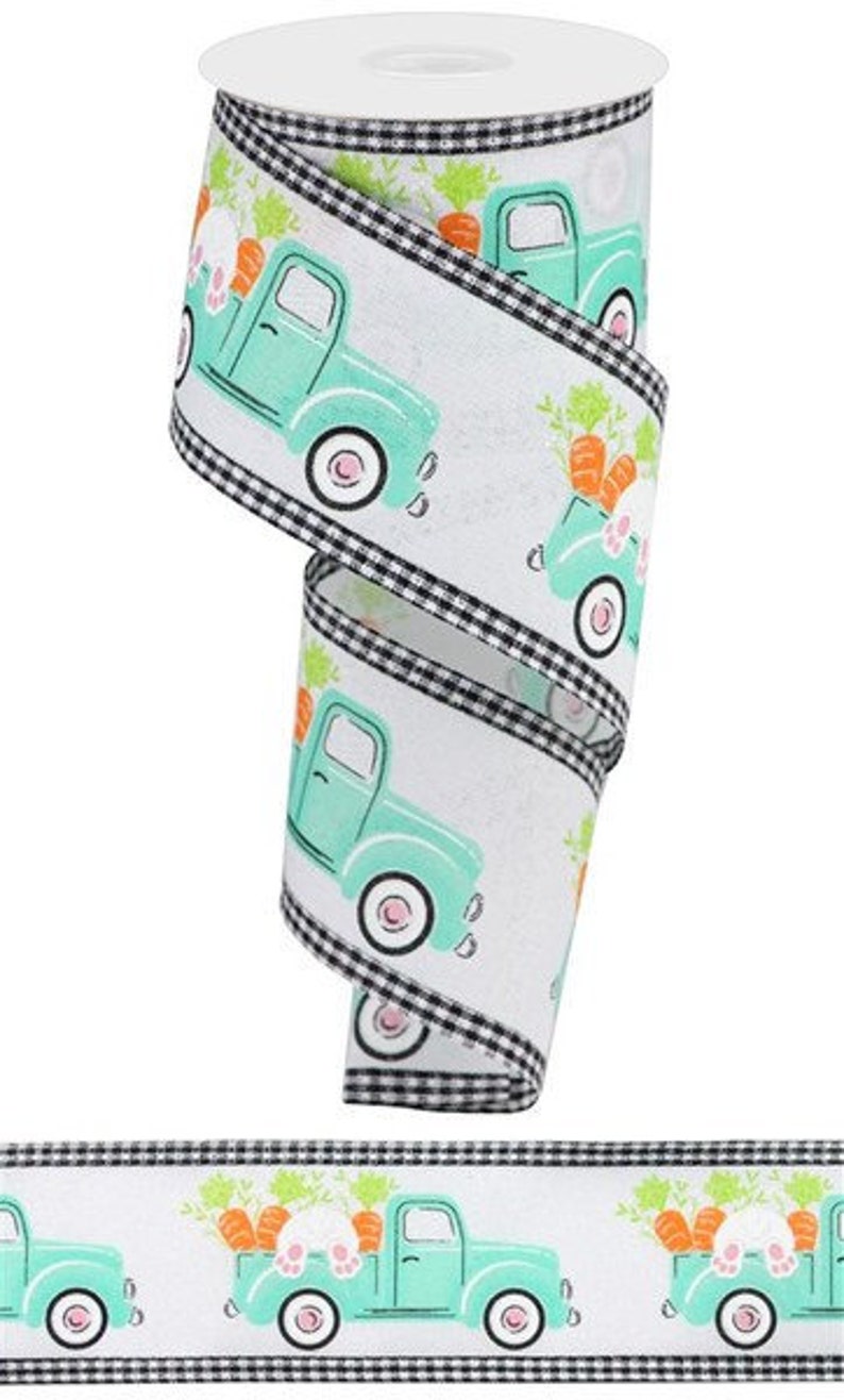 RG08308     2.75" x 10yd Truck W/Bunny/Carrot/Gingham   Wht/Pnk/Orng/Grn/Black