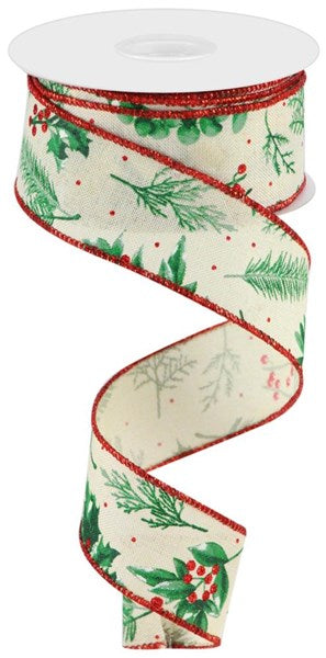 RGC172738 1.5"X10yd Winter Foliage Cream/Green/Red