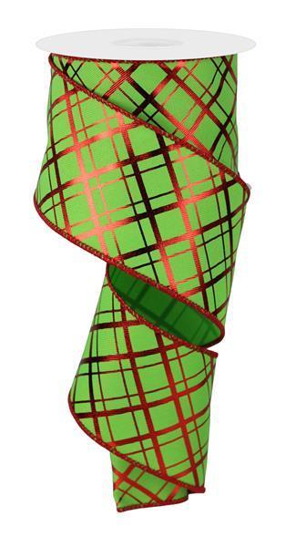 RGE167733   2.5" x 10yd Metallic Thick/Thin Diagonal   Lime Green/Red