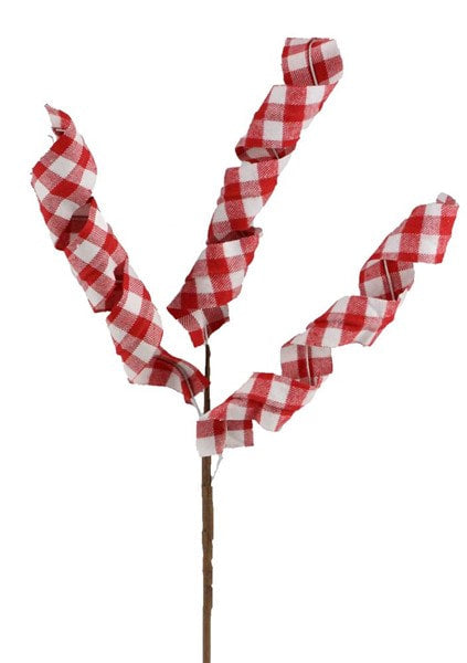 MN012032 15'' Swirled Check Ribbon Pick Red/White