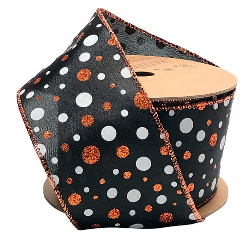 WR1010206310     2.5"X10YD    Glitter Polka Dot       Black/Orange/White