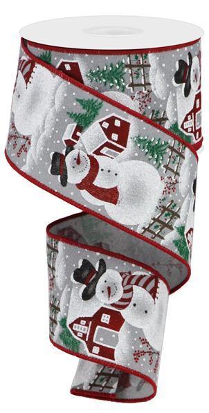 RGA185810    2.5" x 10yd Irid Snowman On Fuzzy Royal   Grey/Brown/Red/White