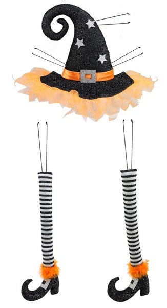 HH7455 3 Pc 32"H Witch Hat & Leg Decor Kit Orange/Black/White