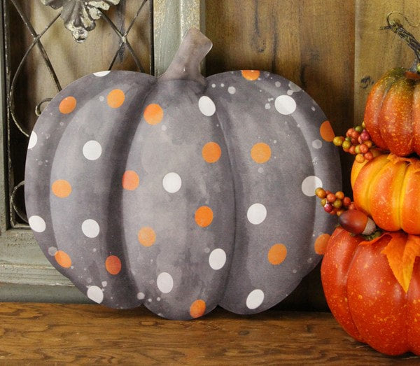 MD076438 12"L Black/White Metal/Embd Polka Dot Pumpkin Black/Orange/White