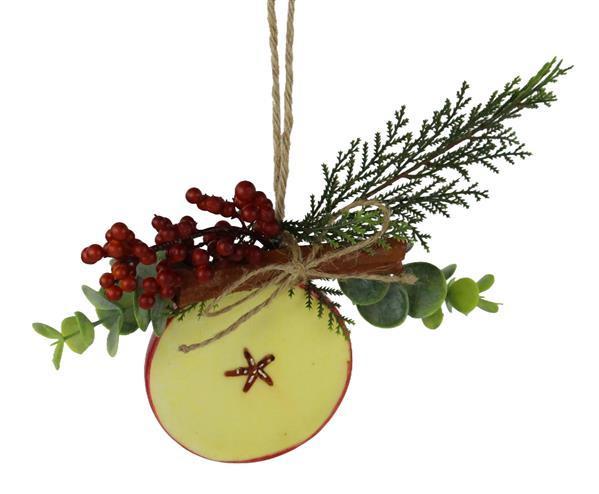 EF5192   3.25"Dia Apple Slice Ornament    Red/Green/Natural