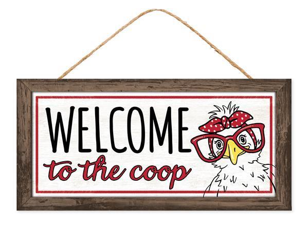 AP7316    12.5"L  Welcome To The Coop Sign    Blk/Wht/Red/Ylw/Brn