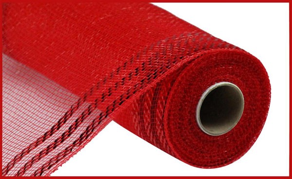 RE850224  10" x 10yd Border Stripe Metallic Mesh  Red