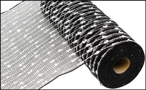 RY820262   10.25"X10yd Puff Ball/Poly Mesh   Black/White