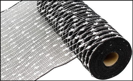 RY820262   10.25"X10yd Puff Ball/Poly Mesh   Black/White