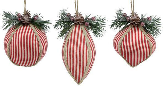 XY939831 Red/Wht Vertical Stripe With Jute Ornament