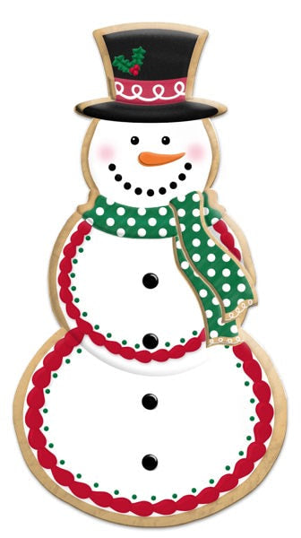 MD1494C2   12"H Metal Snowman Cookie W/Dotted Scarf   White/Black/Red/Grn/Org