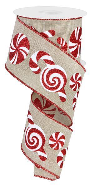 RGE147172   2.5" x 10yd Candy Cane Peppermint/Ryl    Buff/White/Red