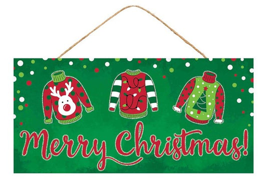 AP8898 12.5"L X 6"H Christmas/Ugly Sweater Sign Emerald/Red/White