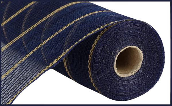 RY8329CF  10.25" x 10yd Poly/Faux Jute/Matte Mesh Navy Blue/Gold