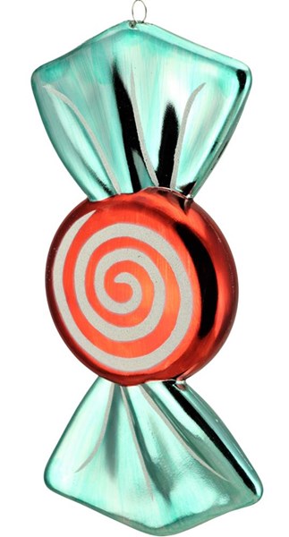 XY8041YA 11"L X 4.5"W Round Candy Orn Red/White/Turquoise