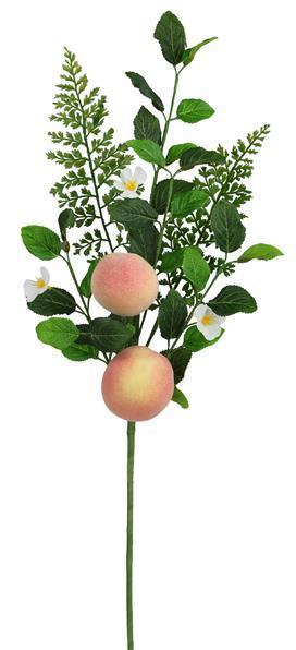 EC8264     24"H Mixed Greenery Peach Spray    Peach/Green/White/Yellow