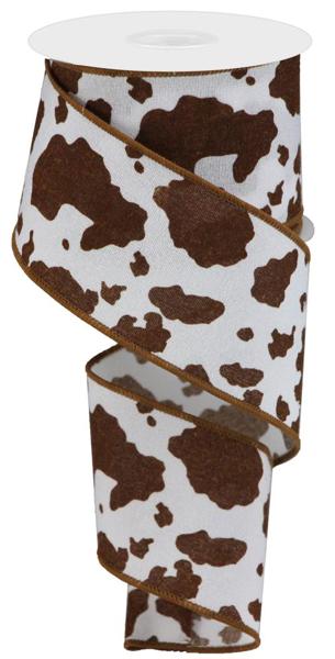 RGB137704   2.5" x 10yd Fuzzy Cow Print     White/Brown