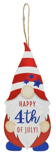 AP8903 13.25” H x 5.75” L 4th Of July Gnome Shape Sign Red/White/Royal Blue