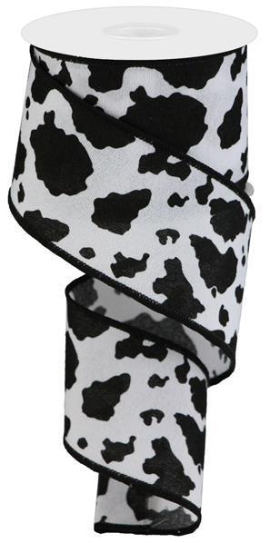 RGB137702   2.5" x 10yd Fuzzy Cow Print    White/Black