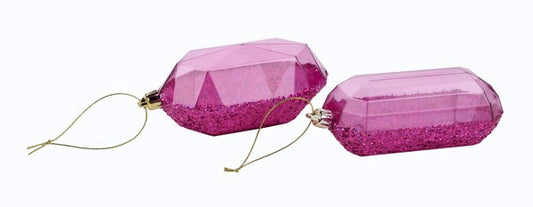 XJ5523HF   5.25"L Laser Glitter Gem Ornament  Fuchsia