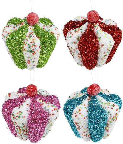 XY9345 4.5'' Glitter/Sprinkles Cupcake Ornament Green, Red, Pink and Blue