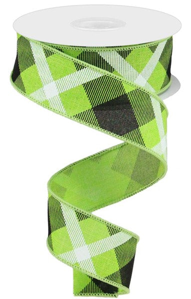 RG01682E9      1.5" X 10Yd Printed Plaid On Royal   Lime/Black/White