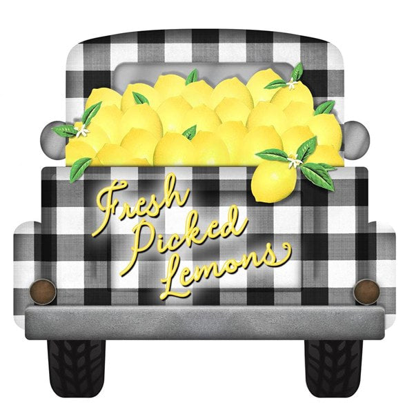 AP7140 12"L X 11.5"H Fresh Picked Lemon's Truck Sign Yellow/Black/White