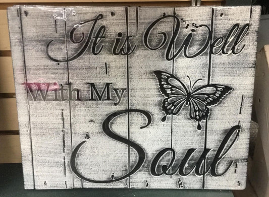 COR110 It Is Well With My Soul Sign 14.875x11.875" Gray/Blk